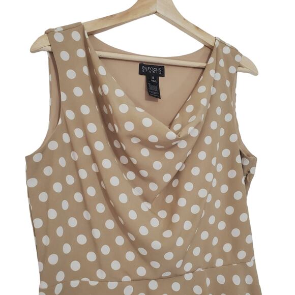 Enfocus Studio | Neutral Polka-dot Drapey Front Fit and Flare Dress - Picture 2 of 8